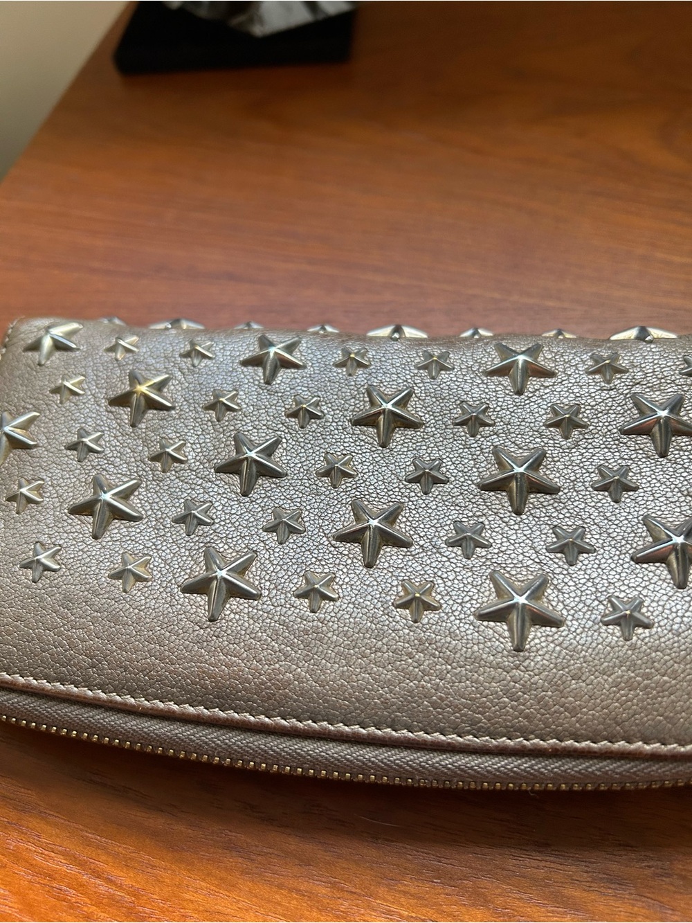 Jimmy Choo Filipa Metallic Silver Star-Studded Zip-Around Continental Wallet - Picture 5 of 14